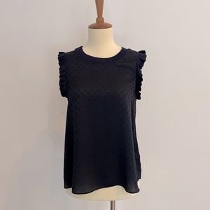 Current Air Navy Polka Dot Sleeveless ruffle blouse